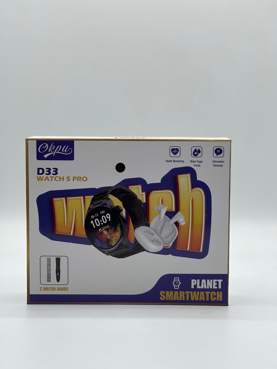 D33 Watch 5 Pro - 2 in 1 With TWS Earbuds Smart Watch